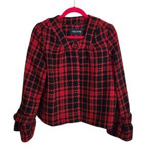 Oleg Cassini Vintage Red Black Plaid Wool Blend Jacket Size L